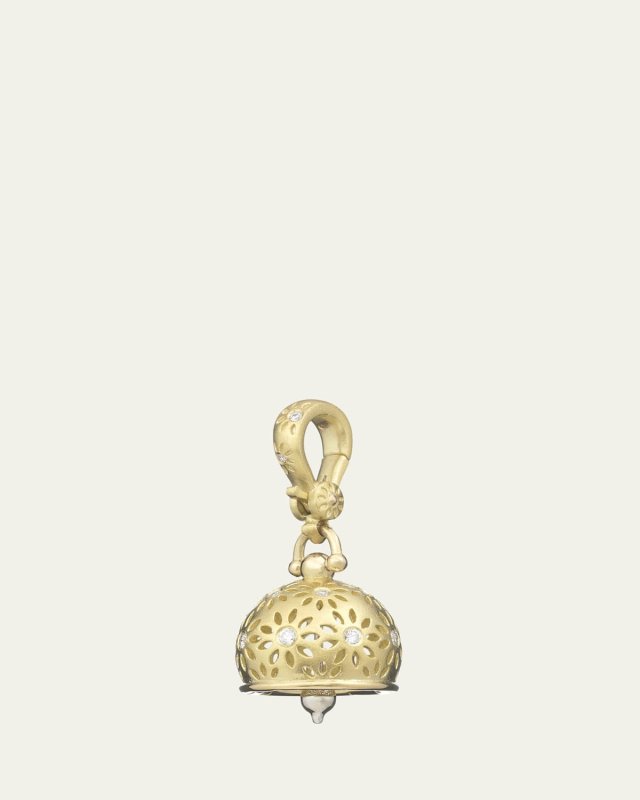 18K Yellow Gold Eyelet Meditation Bell with Diamonds